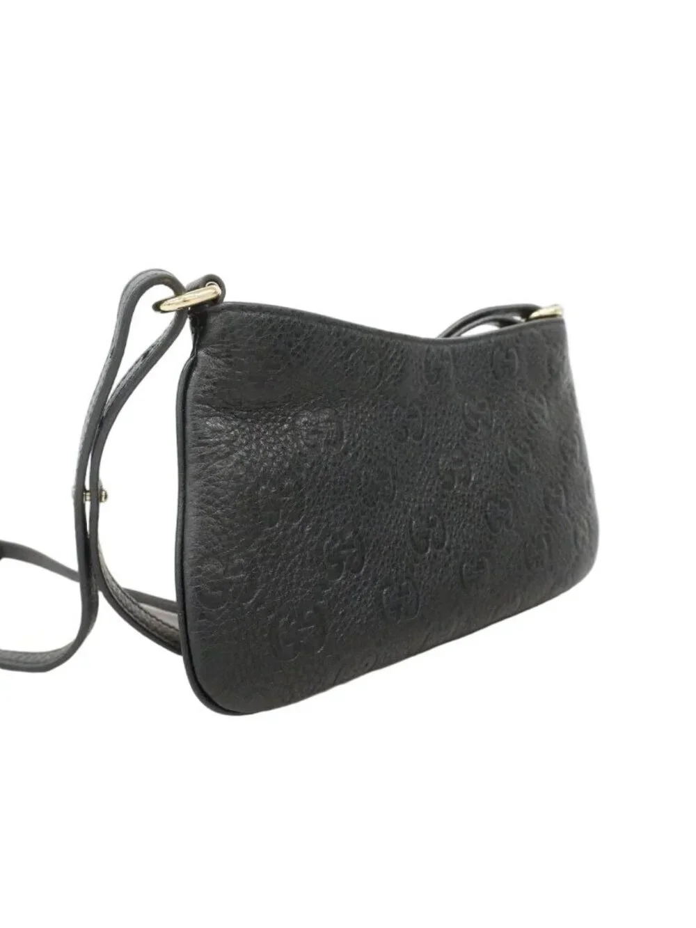 ★SOLD★ Gucci Shoulder Bag Guccissima Leather Black Champagne Gold - Picture 2 of 10
